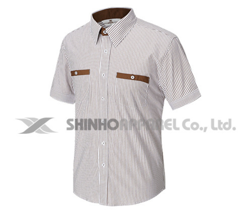 SHN-909 브라운 스트라이프 남방 셔츠