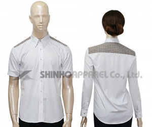 SHN-916 백색/브라운 체크 스판 남방 셔츠
