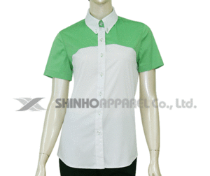 SHN-0242 백색/연두 배색 스판 남방 셔츠