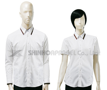 SHN-0266 l 백색/브라운 배색 스판 남방 셔츠