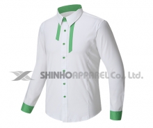 SHN-0232 백색/연두 배색 스판 남방 셔츠